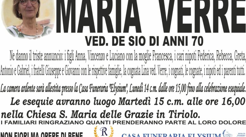 Maria Verre non è più con noi