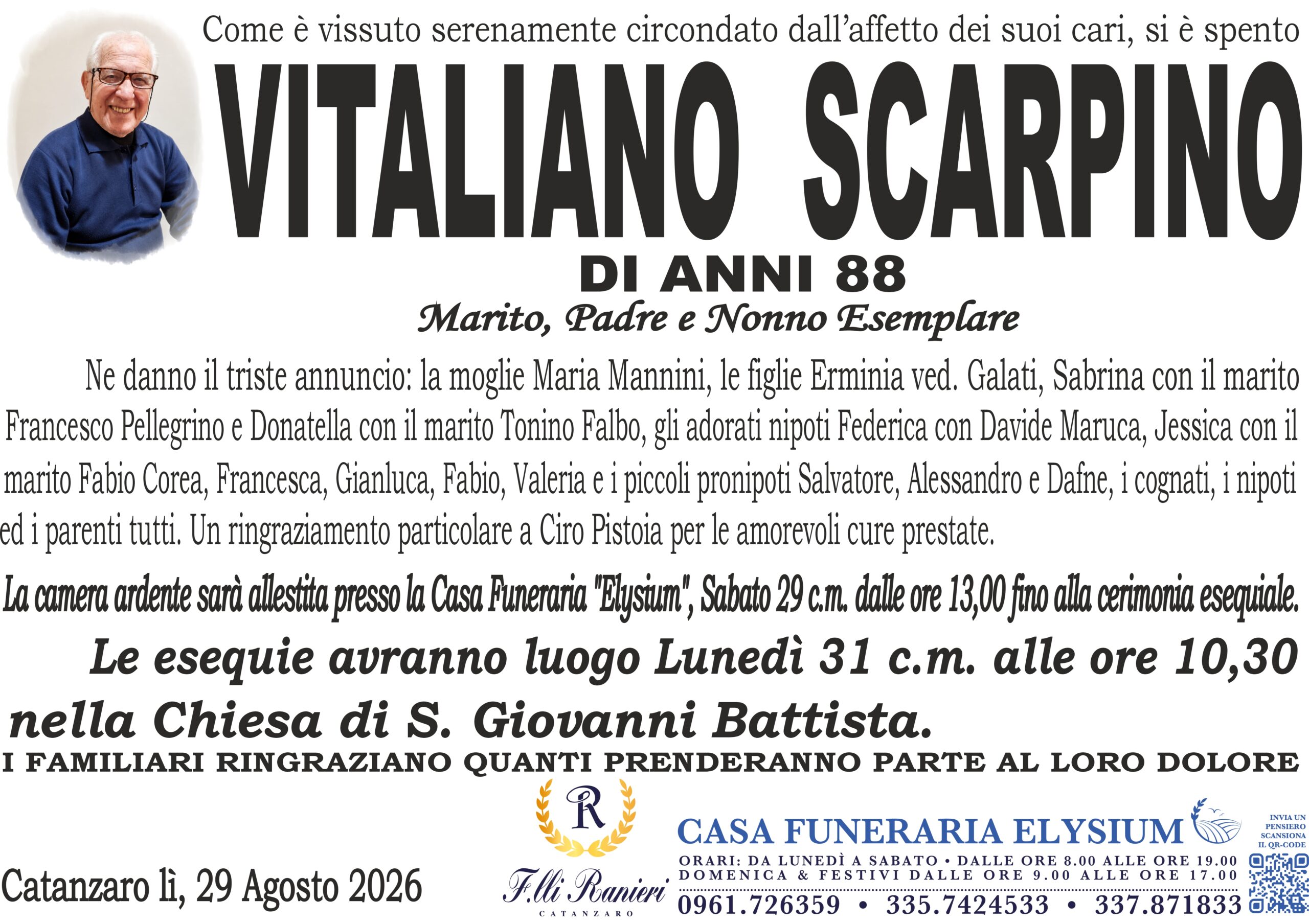 Necrologio: Vitaliano Scarpino