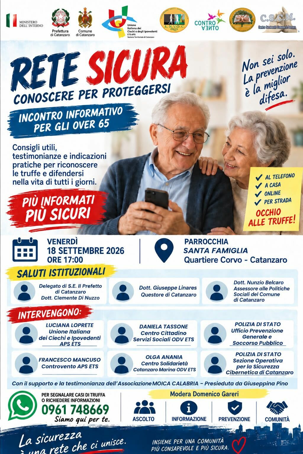 Progetto “Rete Sicura”: venerdì prossimo nuovo incontro con i cittadini al Corvo. Belcaro: “Anziani bisognosi di difendersi dalle truffe. Istituzioni e cittadini impegnati insieme”