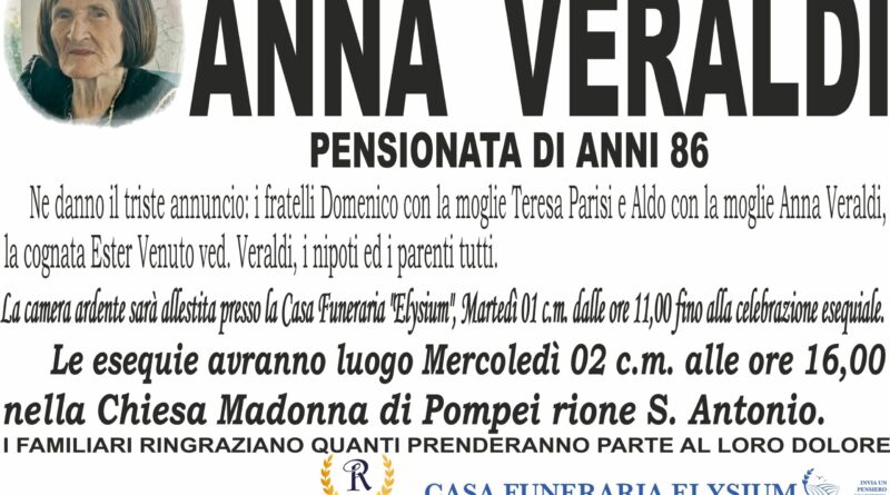 Anna Veraldi non è più con noi