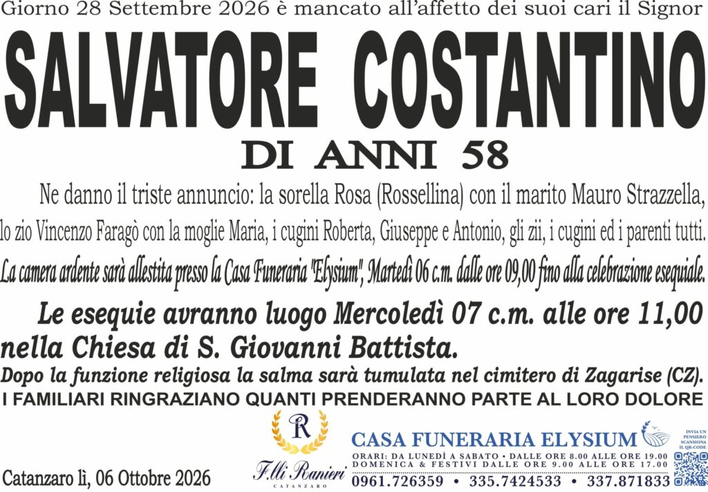 Salvatore Costantino ci ha lasciati