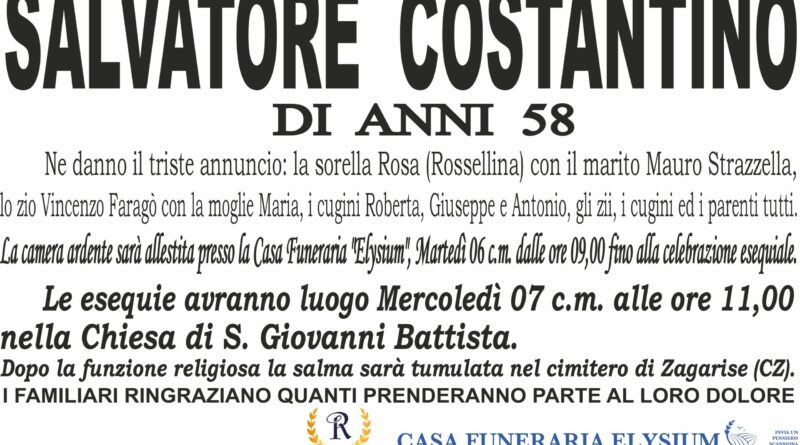Salvatore Costantino ci ha lasciati