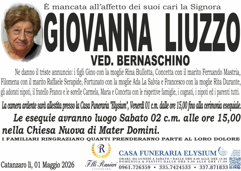 Giovanna Liuzzo è ancata all'affetto dei suoi cari