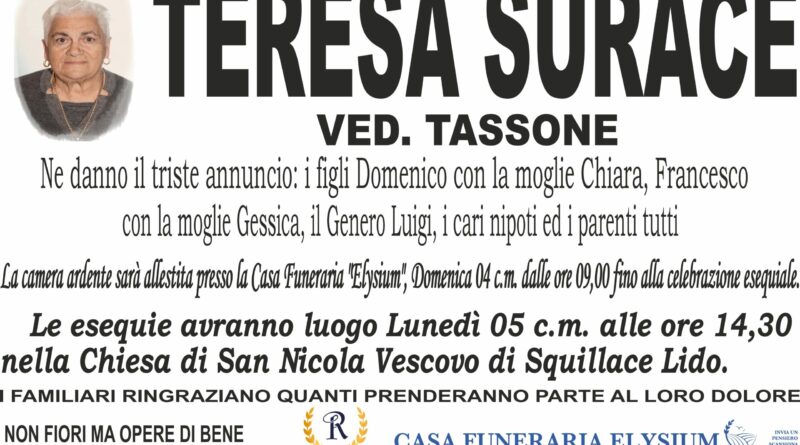 Teresa Surace ci ha lasciati