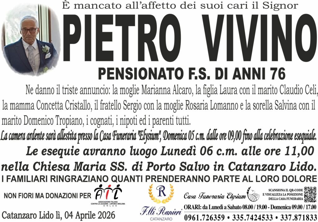PIETRO VIVINO è MANCATO ALL'AFFETTO DEI SUOI CARI