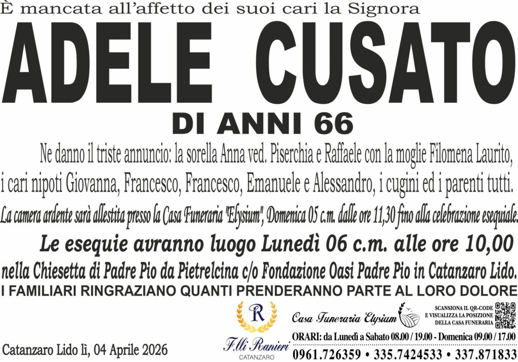 ADELE CUSATO è MANCATA ALL'AFFETTO DEI SUOI CARI