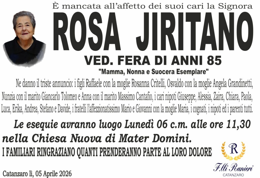 ROSA JIRITANO è MANCATA ALL'AFFETTO DEI SUOI CARI