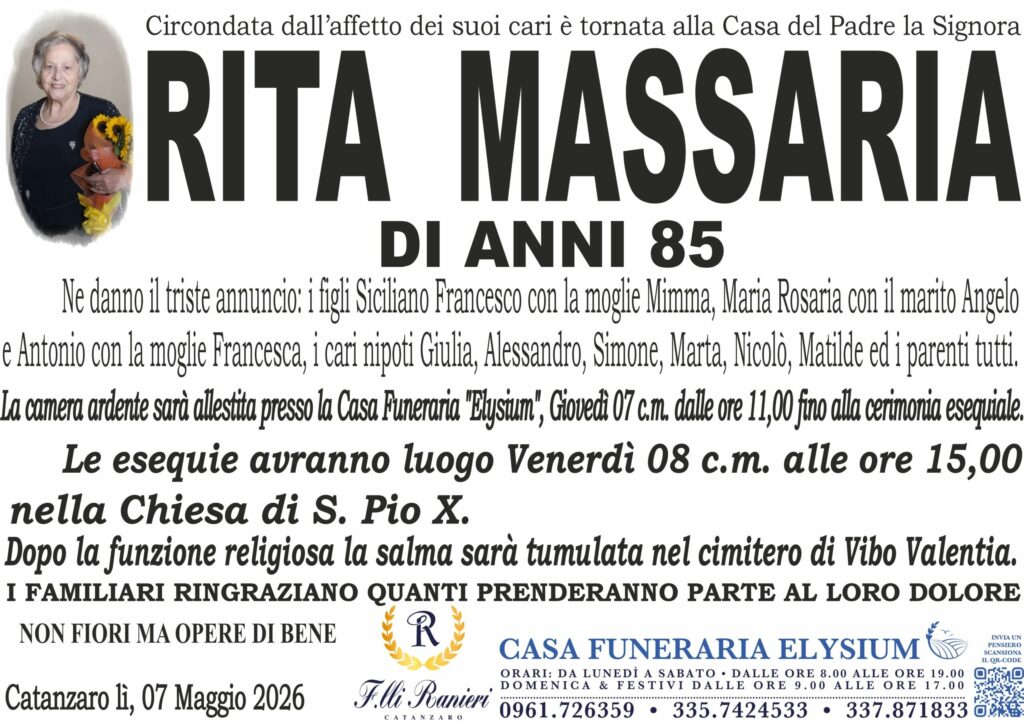 Rita Massara è mancata all'affetto dei suoi cari