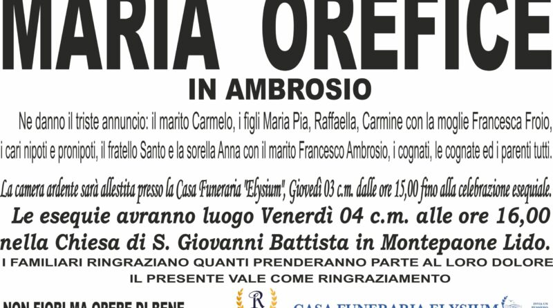 Maria Orefice non è più con noi