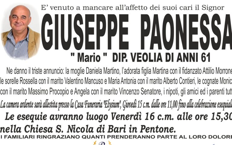 Giuseppe Paonessa ci ha lasciati