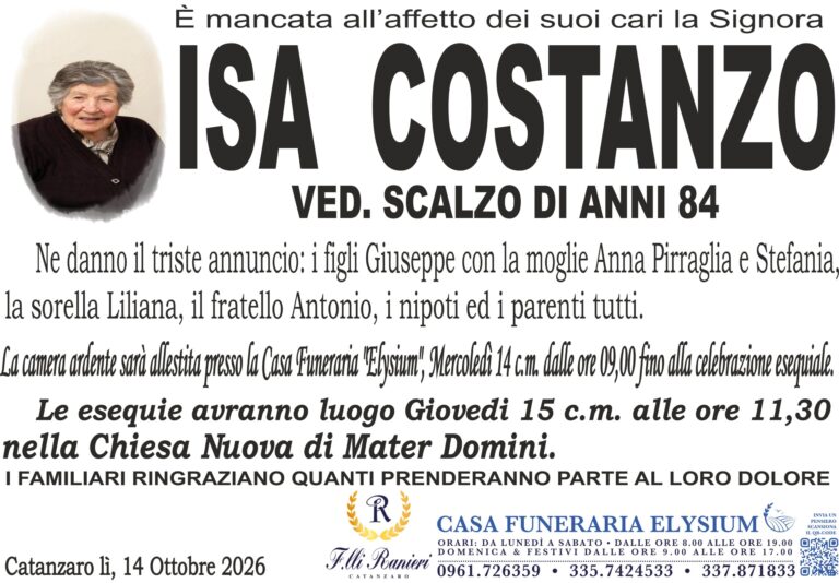 Isa Costanzo ci ha lasciato