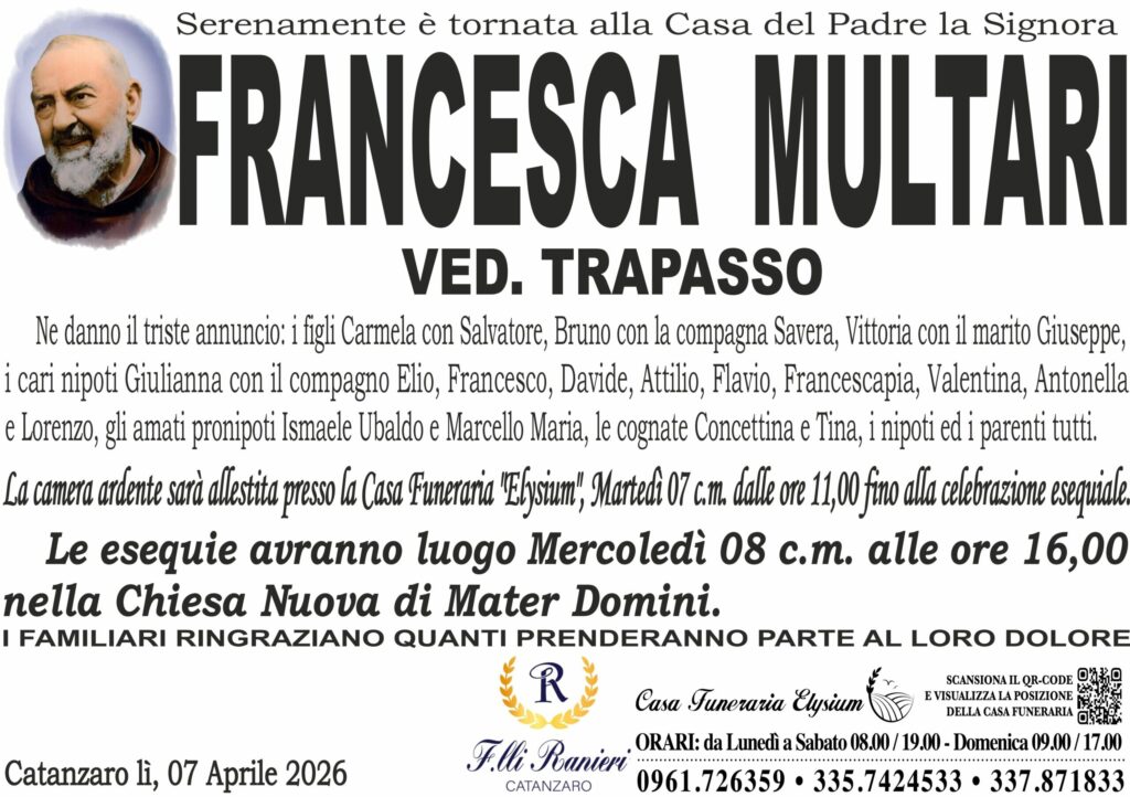 Francesca Multari è mancata all'affetto dei suoi cari