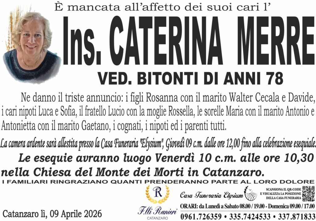 L'ins. Caterina Merre è mancata all'affetto dei suoi cari