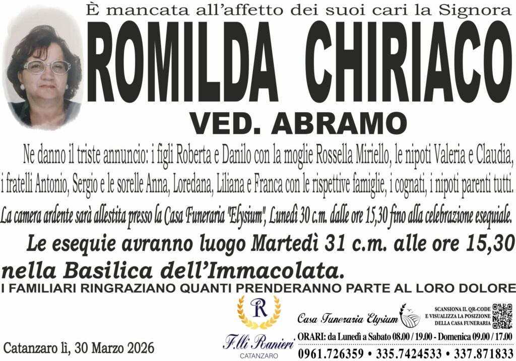ROMILDA CHIRIACO è MANCATA ALL'AFFETTO DEI SUOI CARI