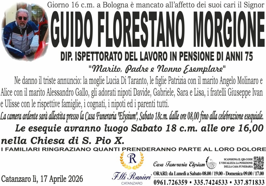 GUIDO FLORESTANO MORGIONE è MANCATO ALL'AFFETTO DEI SUOI CARI