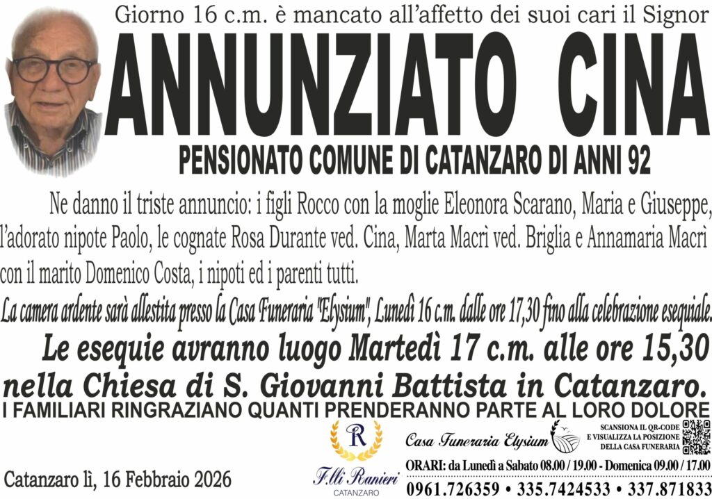 ANNUNZIATO CINA è MANCATO ALL'AFFETTO DEI SUOI CARI