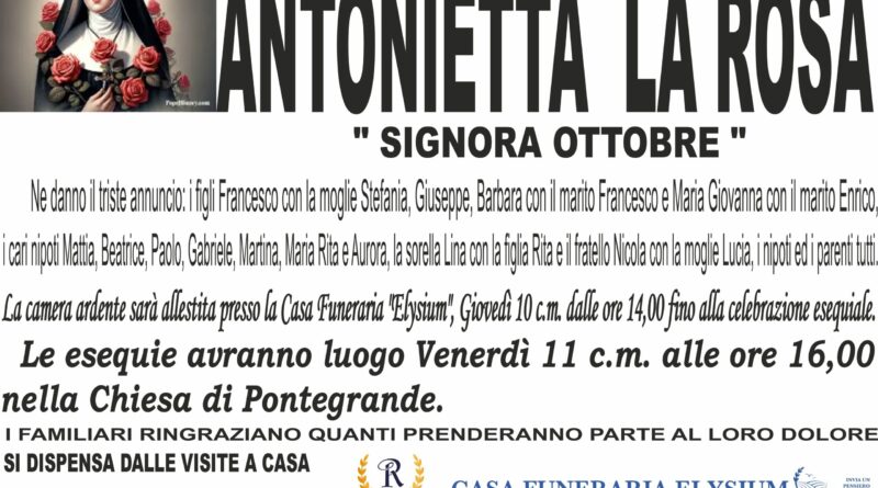 Antonietta La Rosa non è più con noi