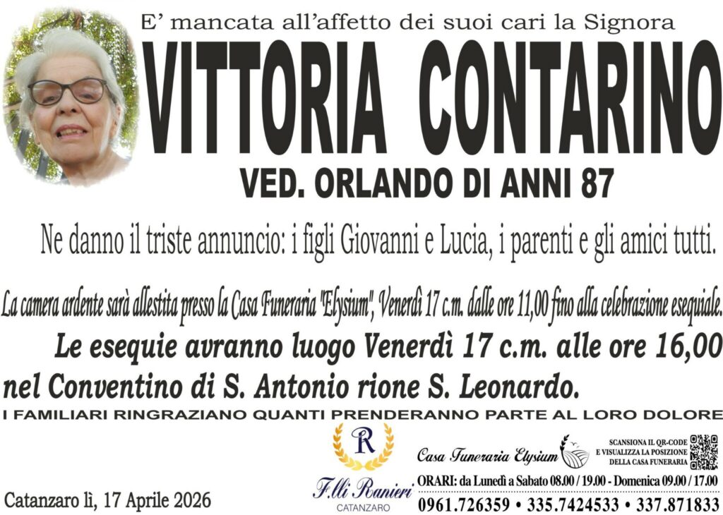 Vittoria Contarino è mancata all'affetto dei suoi cari