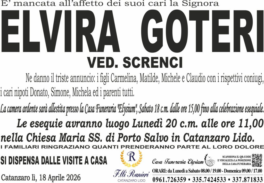 Elvira Goteri è mancata all'affetto dei suoi cari
