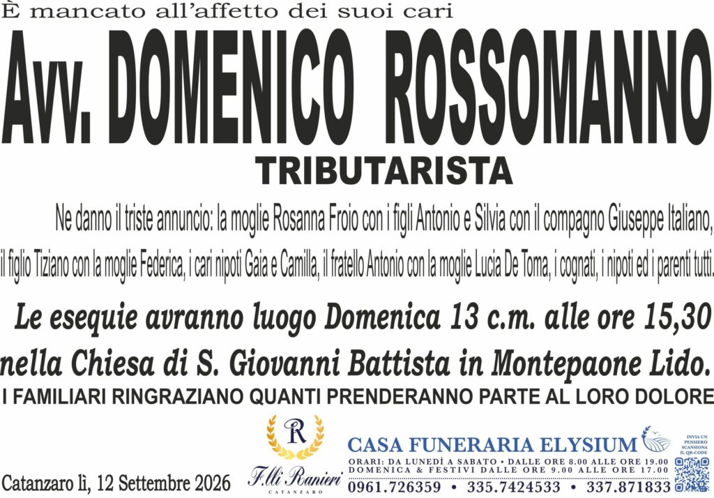 L'avv. Domenico Rossomanno no è più con noi