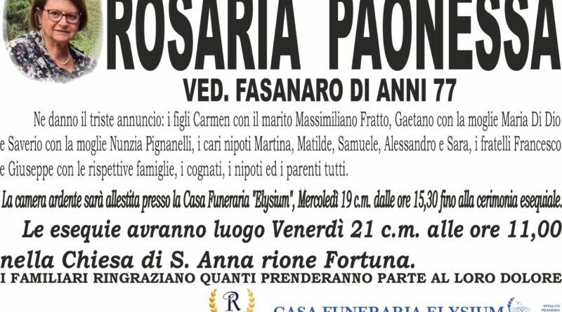 Rosaria Paonessa non è più con noi