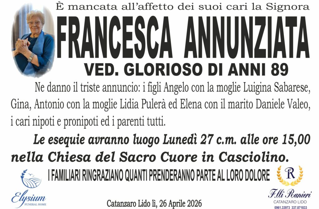 Francesca Annunziata è mancata all'affetto dei suoi cari