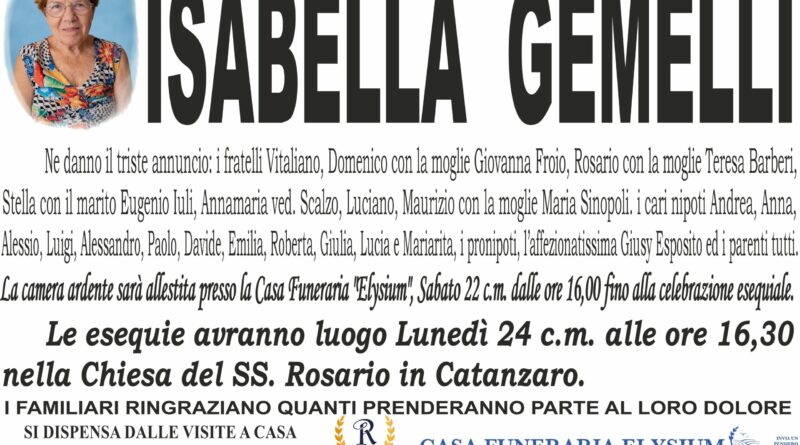 Isabella Gemelli non è più con noi