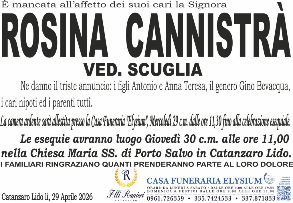 Rosina Cannistrà è mancata all'affetto dei suoi cari