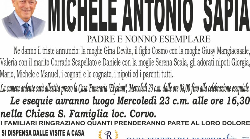 Michele Antonio Sapia non è più con noi