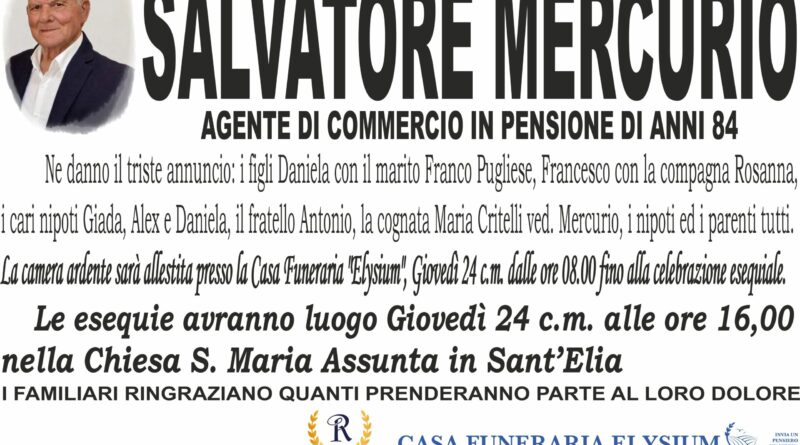 Salvatore Mercurio non è più con noi