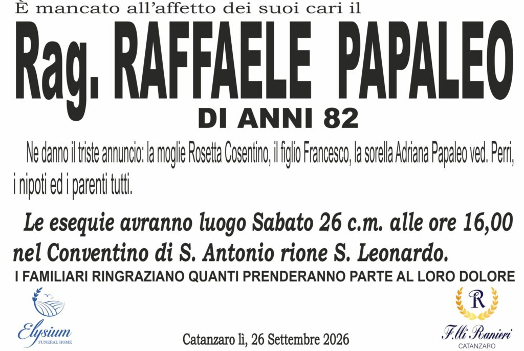 Il Rag. Raffaele Papaleo non è più con noi