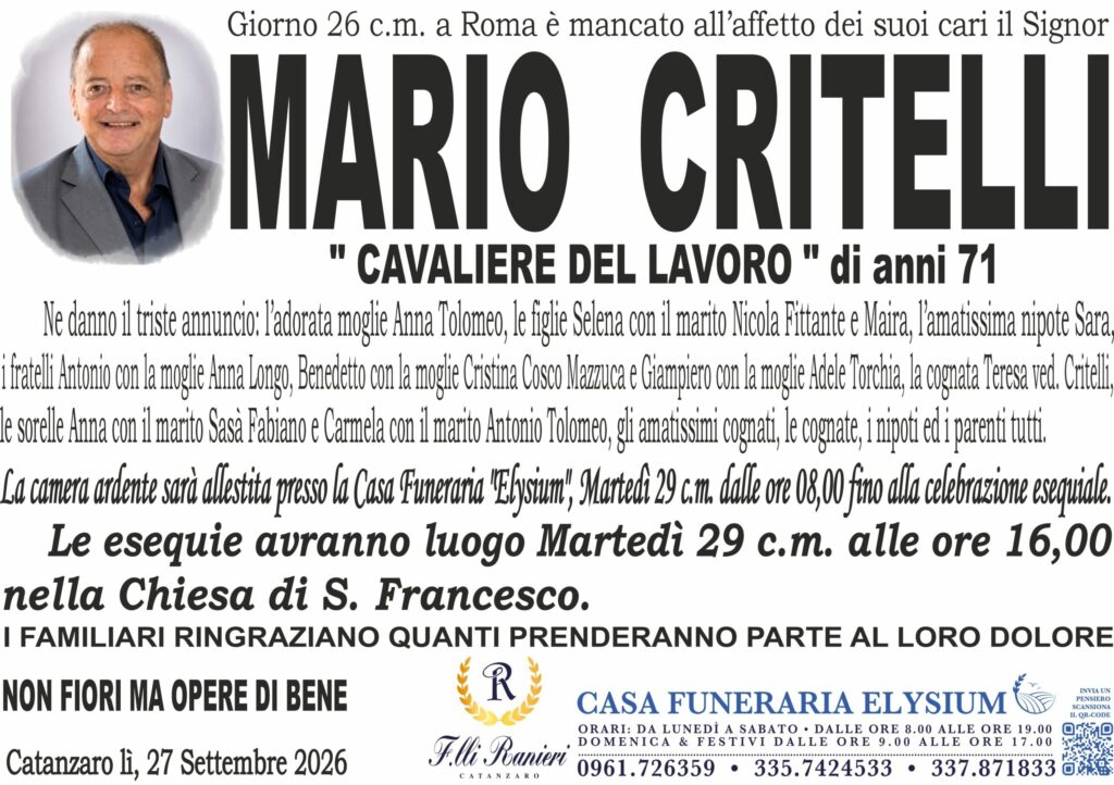 Mario Critelli non è più con noi