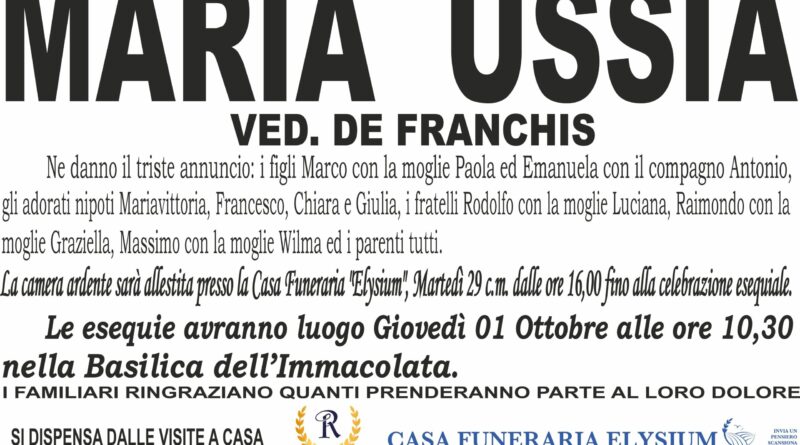 Maria Ussia ci ha lasciati