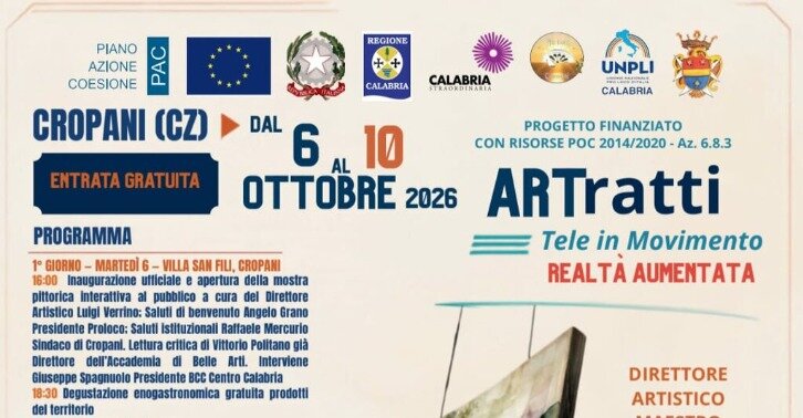 ARTratti tele in movimento evento promosso dalla Proloco di alto prestigio fra laboratori per studenti, opere di Rotella, de Chirico, Guttuso, degustazioni enogastronomiche gratuite e libri