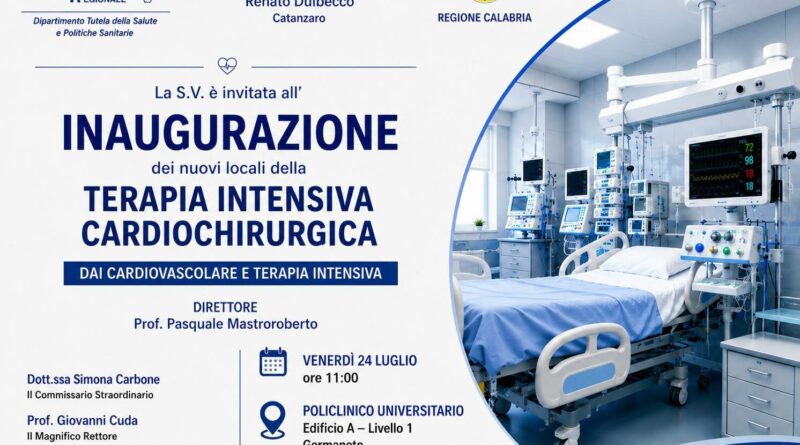 Oggi l'inaugurazione della nuova Terapia Intensiva Cardiochirurgica dell'AOU "Renato Dulbecco"