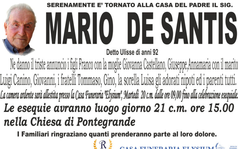 Mario De Santis ci ha lasciati