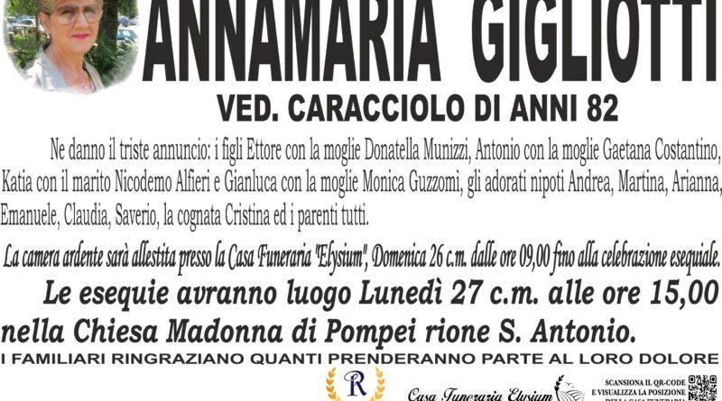 ANNAMARIA GIGLIOTTI è MANCATA ALL'AFFETTO DEI SUOI CARI