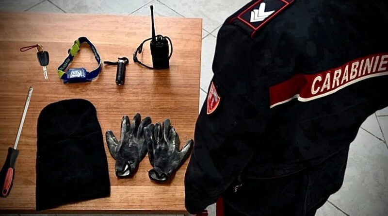 Furti nella notte, ladri sorpresi dai Carabinieri. Uno di loro fugge e si nasconde in un cassonetto, trovato e arrestato.