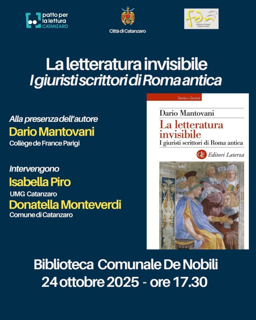 Venerdì in biblioteca De Nobili arriva Dario Mantovani, docente al Collège de France di Parigi, membro dell'Accademia Nazionale dei Lincei